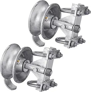 Sliding Gate Rollers Galvanized Steel Rolling Gate Hardware Kit for 2" (1-7/8") Gate Frame & 1-7/8" or 1-5/8" Track Pipe, Double U Bolt for Chain Link Gates (Pack of 2)
