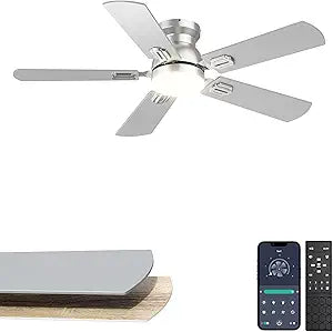 42'' Low Profile Ceiling Fan with Light, Small Silver Flush Mount Ceiling Fan for Kids Room & Home Office, Quiet DC Motor, Space-Saving Modern Fan with App/Remote Control