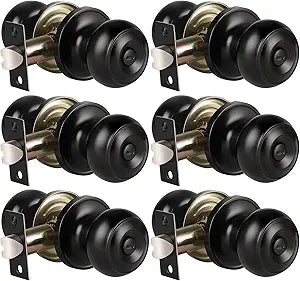 KNOBWELL 6 Pack Privacy Door Knob for Bathroom or Bedroom Door Knobs, Round Interior Door Knobs, Indoor Door Knob, Keyless Black Door Knob with Lock, Door Handle Lock for Interior Doors, Matte Black