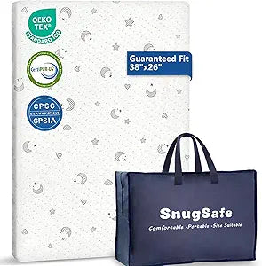 Breathable Pack and Play Mattress Pad (38"x26"x1.8"), Waterproof Pack n Play Mattress Pad with Anti-Slip Bottom, Portable Playard Mattress with Carry Bag, 1.8" Thick