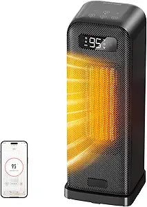 FLANUR Space Heater for Bedroom, Smart Electric Heater with WiFi and Voice Control, 12H Timer, 4 Modes, Thermostat, 1500W PTC Ceramic Indoor Heater, 36dB Quiet Heating for Home Office, 1Pack Black