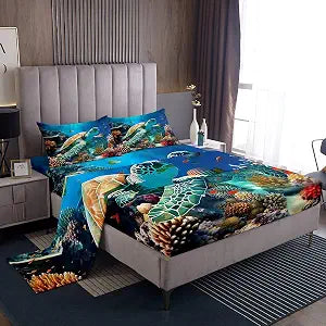 Feelyou Sea Turtle Bed Sheets Set Twin Size for Kids Boys Girls