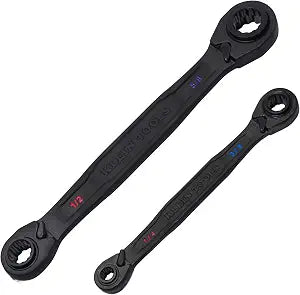 Klein Tools 68216 4-in-1 Reversible Ratcheting Box Wrench Set, Quad Wrench, SAE, 2-Piece, 1/4 to 3/4-Inch, Forged Steel, 90-Tooth