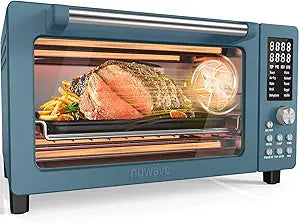 Nuwave Bravo Pro Smart Air Fryer Toaster Oven Combo, Airfryer Convection Oven Countertop, 10-in-1 Functions with Quicker & Even Crisp Technology, 1800W, 50-450F, PFAS-Free, 21QT, Cozy Blue