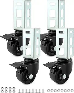 QWORK 3" PU Caster Wheels for 2"x2" Boltless Shelving Racks  4 Pack 1500 lbs Load, Heavy Duty Mobility Set for Garage, Storage, Workshop