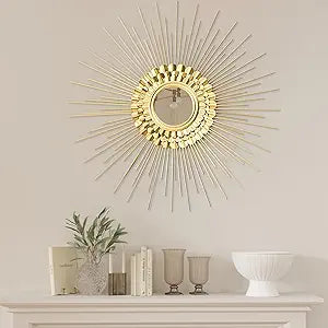 Wall Decor Metal Sunburst Mirror for Living Room - Home Accent, Ready to Hang Bedroom Decoration