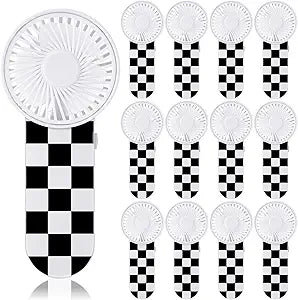 Riakrum 12 Pcs Race Car Party Favors Portable Fan Bulk Mini Handheld Personal Fans Bulk Checkered Black and White Checkered Fan for Team Gift Travel Summer Outdoor Party Decorations