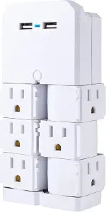 GE 6-Outlet Extender with Swivel Outlets, 2 USB Ports, Grounded Wall Tap