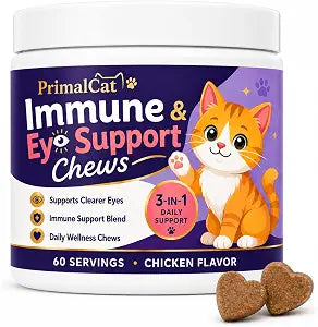 Immune & Eye Support, Chicken Flavor Upgraded Primal Cat Immune Chews, Cat Food, Supports Healthy Eyes and Immune Function 60 Chews (1 Pcs)