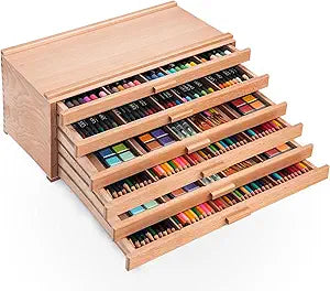 Falling in Art 6 Drawer Artist Supply Storage Box, Wooden Pastel Storage Box, Portable Organizer Box for Pastels, Pencils, Markers, Brushes and Art Supplies