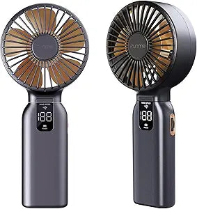 Funme Portable Handheld Fan, 10000mAh Rechargeable Personal Fan with 1-100 Speed Scroll Wheel Control, 46H Max Cooling, Boost Mode, LED Display, Metal Body, Foldable Desk Fan for Travel Outdoor, Gold