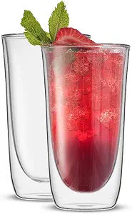 JoyJolt Spike Double Wall Glasses, Cocktail Beer Drinkware Glass Set of 2 - double walled glass 13.5 Ounces