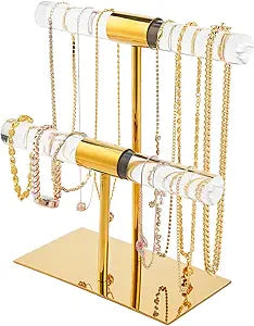 Display Stand Acrylic Jewelry Towers - Stainless Steel Long Necklaces Stand 2-Tier Crystal Tabletop Jewelry Organizer Home Decor for Store Boutique Vendors