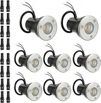 8 Pack Low Voltage Landscape Lights Well Lights 12-24V IP67 Waterproof In Ground Light and Outdoor Landscape Lighting for Garden Yard Driveway Deck Step Up Light with Connectors(Warm White)