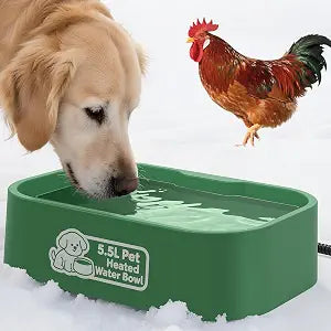 IPOW Pet Heated Water Bowl - 5.5L Extra-Large Rectangular Outdoor Durable Outdoor Dog Bowl with Anti-Chew Cord, Keep Water Warm at 77-95 for Cats & Dogs, BPA-Free, Spill-Proof, Green