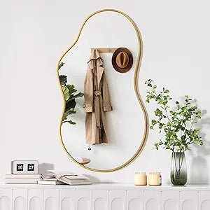 Hasipu Irregular Wall Mirror - 35"x20" Asymmetrical Mirror, Modern Decorative Mirrors for Living Room, Entryway, Hallway, Bathroom, Bedroom,Wall Mounted Home Decor (Gold)