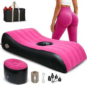wolfwo BBL Bed After Surgery for Sleeping with Hole, BBL B-ed with Hole for Butt, Brazilian Butt Lift Surgery Recovery Bed with Built-in Electric Pump, Flocking Fabric with Carrying Bag- Red