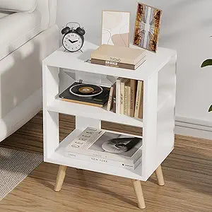 Aenuert Night Stand, White Nightstand, Modern End Table with Open Storage, 2-Tier Bedside Table for Small Space, Living Room, Bedroom