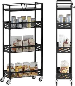 DGSNADGO Slim Rolling Storage Cart, 4-Tier Narrow Kitchen Cart with Wheels