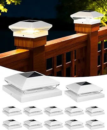 T-SUN Solar Post Cap Lights Outdoor 12 Pack, 2 Modes LED Fence Post Solar Lights Fit for 4x4 5x5 6x6 Vinyl/Wooden Posts, Waterproof Deck Post Lights Solar Powered for Garden Patio Gate Porch