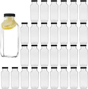 8 oz Glass Bottles,Reusable Glass Water Bottle With Airtight Lids,Vintage Drinking Jars for Smoothies, Kombucha,Tea,Juicing Bottles Beverage Milk Bottle With Caps,Liquid Storage Jars 30pack