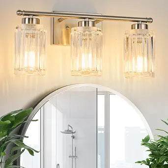 3 Light Bathroom Light Fixtures Modern Brushed Nickel 18 Inch Vanity Lights for Bathroom Lighting Fixtures Over Mirror with Thickened Glass Shade for Cabinet Mirror Bedroom Hallway
