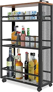 2026 New, Slim Kitchen Storage Cart, 3-Tier Metal Rolling Utility Cart Mesh Basket, Multifunction Wire Basket Shelf Trolley for Home Laundry, Bathroom, Living Room, Black