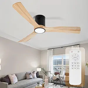 52inch Ceiling Fan with Lights,Flush Mount Wood Ceiling Fans with Remote Control,Dimmable Light,Noiseless DC Motor,Ceiling Fan for Bedroom,Living Room,Office,Indoor