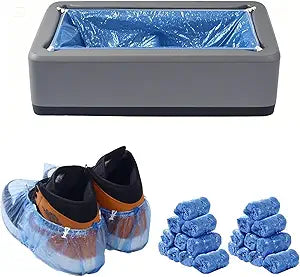 Automatic Shoe Cover Dispenser with 200 Pcs Disposable Shoe Covers, Booties for Portable Machine Fits Size Up to 11 US men or women and up for Home, Factory (Grey)