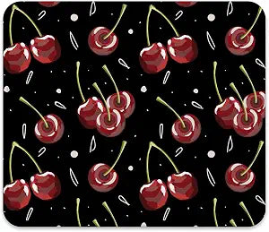 QIYUHOY Cherry Print Black Desk Accessories Mouse Pads, 9.5x7.9 inch