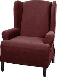 Maytex Pixel Ultra Soft Stretch Back Arm Furniture Cover Wine Red Slipcover, 1-Piece Wing Chair