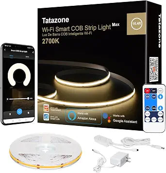 Tatazone WiFi Smart White COB Led Strip Light with Remote