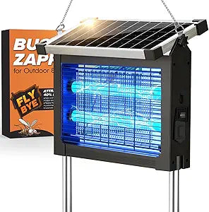 Solar Bug Zapper Outdoor, 4500V Waterproof Mosquito Zapper with 10W Solar Panel, Cordless Rechargeable Electric Fly Zapper, Mosquito Killer Lamp with Auto Sensor for Patio, Backyard, Garden, Camping