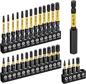 TGFTGF Impact Torx Bit Set 31PCS (T5 T6, TT7-TT40), 1 2 S2 Steel Security Torx, Tamper Proof Star Bit Set with Magnetic CNC Machined Tips, Impact Screwdriver Bits with Bit Holder Storage Case