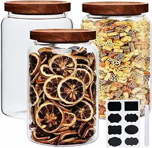 Large Glass Jars,Set of 3 Glass Jars with Wooden Airtight Lids,Food Storage Container for Tea,Spice,Cereal, Egg,Flour,Coffee and More(67 oz/2000 ml)