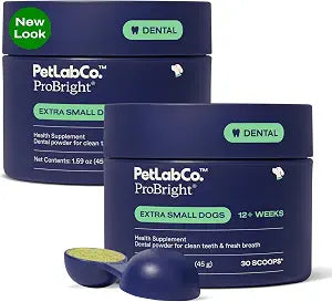 PetLab Co. ProBright Dental Powder - Dog Breath Freshener - Teeth Cleaning Made Easy  Targets Tartar & Bad Breath - Formulated for Extra Small Dogs - Pack of 2