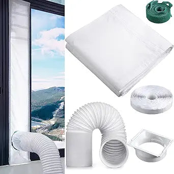 Outus Portable Air Conditioner Window Vent Kit Include 10'' x 40'' -64'' Adjustable Length Waterproof Vent Seal Cloth and 5.9'' Diameter 80'' Long Portable Air Conditioner Hose and Square Tube Adapter