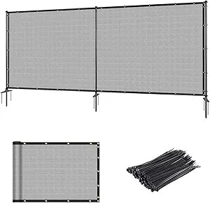 5' x 12' Outdoor Privacy Fence with Iron Poles Ground Spikes Dog Metal Garden Privacy Fence Backyard Patio Yard Barrier Boarder Divider (Light Gray)