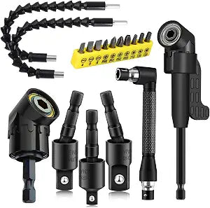 18Pcs Flexible Drill Bit Extension, Include 3Pcs Rotatable Socket Adapter 2Pcs 105 Right Angle Drill Attachment 10 Short Screwdriver Bits 90 Angled Bits and 2 Bendable Extension Tool