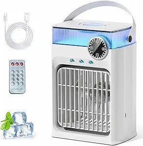 Portable Air Conditioner with Remote Control,1200ml Evaporative USB Mini Air Cooler Conditioner RGB 8 LEDs, 3 Speed 3 Spray Mode,2-8H Timer Small Portable Ac Unit for Home Bedroom,Pearl White