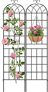 LZRS 2 Pack 83x20in Rustic Iron Arch Decoration Garden Trellis with Black Metal Coating  Perfect for Supporting Climbing Plants Outdoor, Roses, Vines, Flowers, and Vegetables.