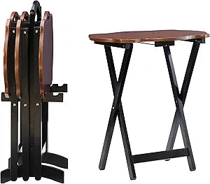 Powell Furniture Serpentine Modern Storage Tray Table, Black with Hazelnut Top, Set of 4, 23.1/2" x 15.3/4" x 26"