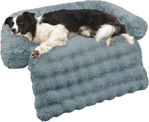 GGIB Dog Couch Cover Calming Plush Dog Bed Mat for Furniture Sofa Protector Washable Removable Cover for Large Medium Small Dogs and Cats Dark Grey L