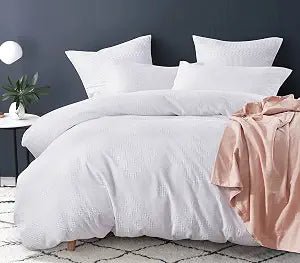 PHF 100% Cotton Waffle Weave Duvet Cover Set King Size, 3pcs Pre-Washed Soft Cozy Cover Set for All Season, Luxury Geometric Pattern Duvet Cover with Pillow Shams Bedding Collection, 106"x92", White