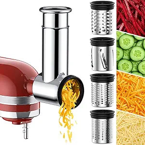 Stainless Steel Slicer Shredder Attachment for Kitchenaid Stand Mixer,kitchen aid cheese grater,Salad Maker,Dishwasher Safe with 4 Blades by Kitchwiyte