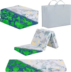 Foldable Floor Mattress for Kids, Glow in The Dark Dinosaur Toddler Washable Tri Folding Floor Mat for Nap Daycare, Child Trifold Futon Sofa Bed with Storage Bag for Playroom Girls and Boys