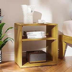 Bme Solid Wood Chalipa Nightstand with No Drawer, Mid-Century Style Side Table, End Table for Bedroom and Living Room, Requires Assembly, Natural