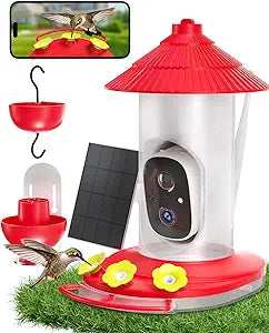 NAVFS Smart Hummingbird Feeder with Camera, 2K AI-Powered Outdoor Hummingbird Camera Feeder with Solar Panel, Auto Capture Videos & Motion Detection, Ideal Gift for Bird Watchers-Red