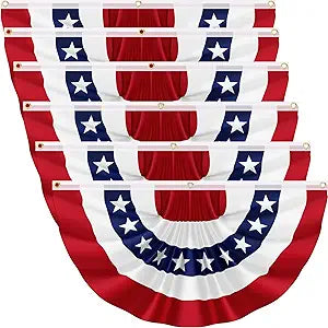 6Pack 2x4 FT American Pleated Fan Flag, USA Patriotic Half Fan Bunting Flag, 4th of July Flags Decorations for Outside, Red White and Blue Patriotic Decorations Outdoor
