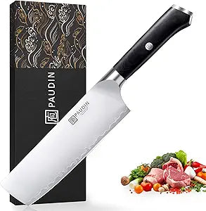 PAUDIN Nakiri Knife 7 Inch,Damascus High Carbon Steel Kitchen Knife 62 HRC, Ultra Sharp Vegetable Chopping Cleaver and Meat Slicing Asian Chef Knife for Home Cooks, Gift Box Included for Women and Men